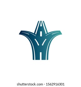 forked road asphalt gradient icon vector illustration
