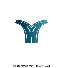 forked road asphalt gradient icon vector illustration