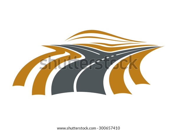 Forked road symbol\
with highway divided road on two ways, for transportation or\
navigation concept