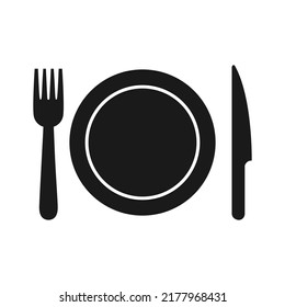 Fork,knife and plate icon on white background.Cutlery.Vector illustration in flat style