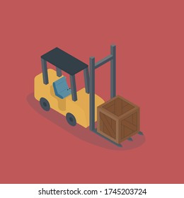 Forklift 3D Flat Design on Colorful Background