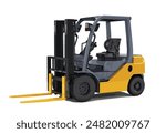 forklift art design vector up template services. Warehousing, storage, sorting, loading of goods Automatic robotic forklift truck isolated white black yellow
