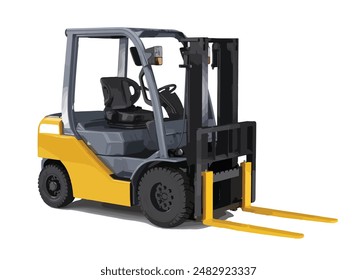 forklift art design vector up template services. Warehousing, storage, sorting, loading of goods Automatic robotic forklift truck isolated white black yellow
