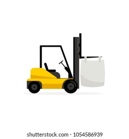 Forklift with big bag. Vector image isolated on white background