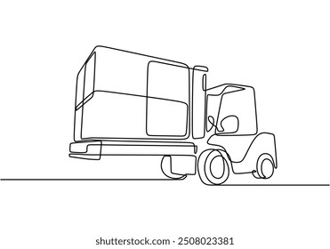 Forklift with Boxes One Line Drawing. Heavy construction machinery in a single line art design.