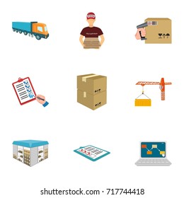Forklift, cargo plane, goods, documents and other items in the delivery and transportation. Logistics and delivery set collection icons in cartoon style isometric vector symbol stock illustration web.