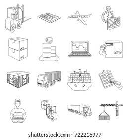 Forklift, cargo plane, goods, documents and other items in the delivery and transportation. Logistics and delivery set collection icons in outline style isometric vector symbol stock illustration web.