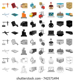 Forklift, cargo plane, goods, documents and other items in the delivery and transportation. Logistics and delivery set collection icons in cartoon style isometric vector symbol stock illustration web.
