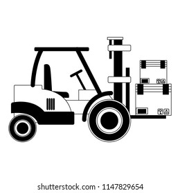 Forklift cargo vehicle in black and white