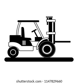 Forklift cargo vehicle in black and white