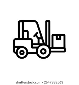Forklift carries a box load. Icon symbol illustration