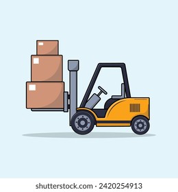 Forklift Carrying Box Vector Illustration. Construction Vehicles Concept