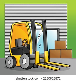 Forklift Cartoon Colored Vehicle Illustration