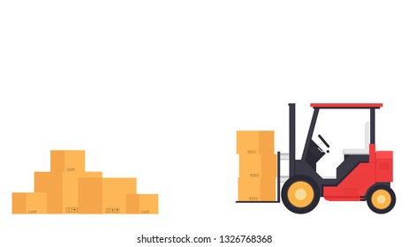 Forklift cartoon vector. free space for text. wallpaper. copy space. box vector.