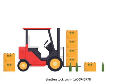 Forklift cartoon vector. free space for text. Crate vector. free space for text. wallpaper. Bottle in crate.
