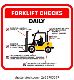 Forklift check daily, sign vector