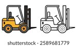 Forklift Coloring Page For Kids. Construction Vehicle Outline Vector
