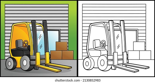 Forklift Coloring Page Vehicle Illustration