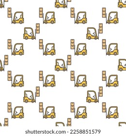 Concepto de elevación de horquilla color fondo sin costuras - patrón vectorial moderno
