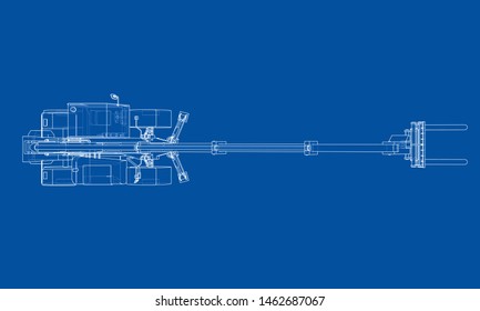 Forklift concept. Vector rendering of 3d. Wire-frame style. The layers of visible and invisible lines are separated