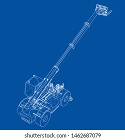 Forklift concept. Vector rendering of 3d. Wire-frame style. The layers of visible and invisible lines are separated