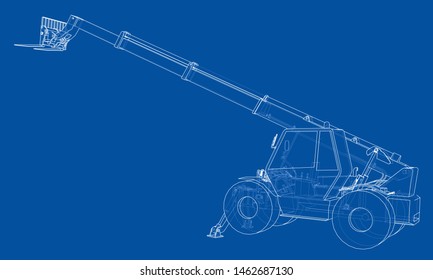 Forklift concept. Vector rendering of 3d. Wire-frame style. The layers of visible and invisible lines are separated