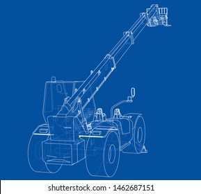 Forklift concept. Vector rendering of 3d. Wire-frame style. The layers of visible and invisible lines are separated