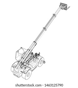 Forklift concept. Vector rendering of 3d. Wire-frame style. The layers of visible and invisible lines are separated