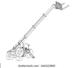Forklift concept. Vector rendering of 3d. Wire-frame style. The layers of visible and invisible lines are separated