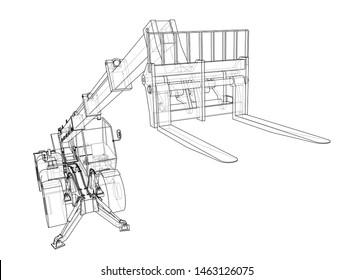 Forklift concept. Vector rendering of 3d. Wire-frame style. The layers of visible and invisible lines are separated