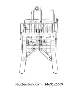 Forklift concept. Vector rendering of 3d. Wire-frame style. The layers of visible and invisible lines are separated