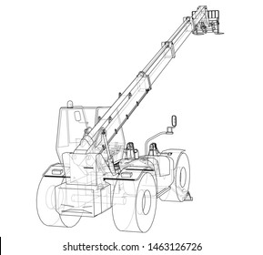 Forklift concept. Vector rendering of 3d. Wire-frame style. The layers of visible and invisible lines are separated