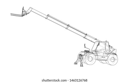Forklift concept. Vector rendering of 3d. Wire-frame style. The layers of visible and invisible lines are separated