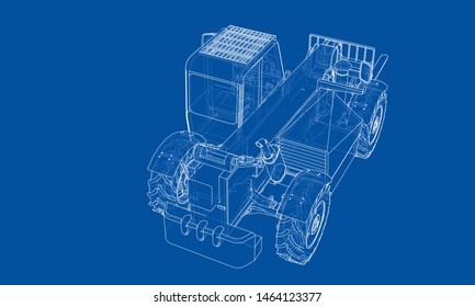 Forklift concept. Vector rendering of 3d. Wire-frame style. The layers of visible and invisible lines are separated