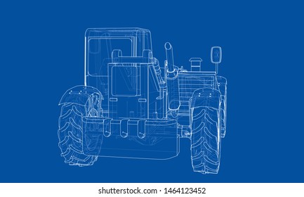 Forklift concept. Vector rendering of 3d. Wire-frame style. The layers of visible and invisible lines are separated