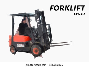 The forklift consists of triangles. Low poly forklift. Vector illustration.