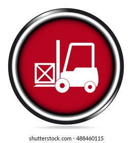 Forklift and crate icon on red button vector illustration