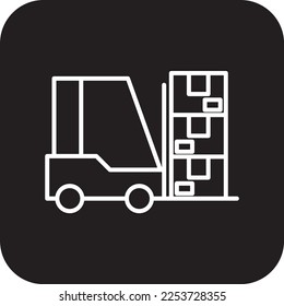 Forklift delivery service icon with black filled line style. Shipping sign symbol. Related to order tracking, delivery home, warehouse, truck, courier and cargo icons. Vector illustration