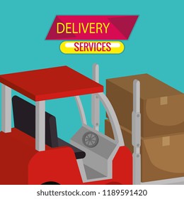 forklift with delivery service icons