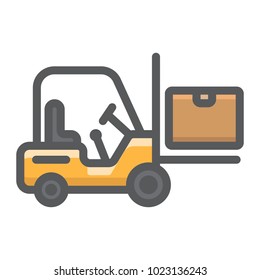 Forklift delivery truck filled outline icon, logistic and delivery, cargo vehicle sign vector graphics, a colorful line pattern on a white background, eps 10.