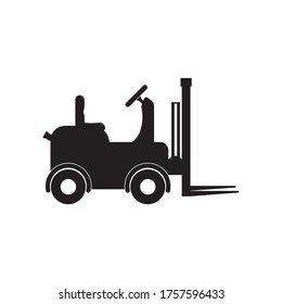 Forklift delivery truck vector icon, black isolated on white.