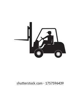 Forklift delivery truck vector icon, black isolated on white.