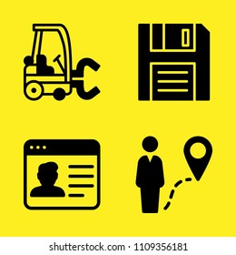 forklift, diskette, route and profile vector icon set. Sample icons set for web and graphic design