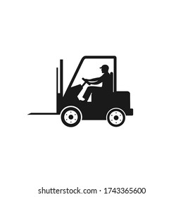 forklift with driver vector icon Illustration, black isolated on white.