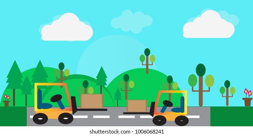  Forklift driver at work.Forklift driver at work in storehouse. industry design. vector illustration design