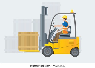 Forklift electric. Modern warehouse. Vector illustration