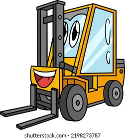 Forklift with Face Vehicle Cartoon Colored Clipart