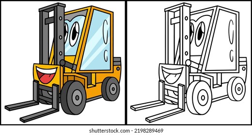 Forklift with Face Vehicle Coloring Illustration