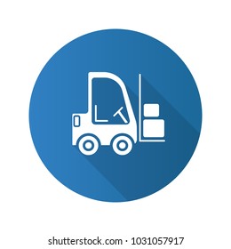 Forklift flat design long shadow glyph icon. Fork hoist. Vector silhouette illustration