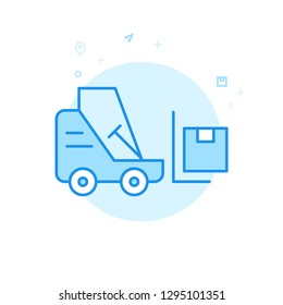 Forklift Flat Vector Icon. Warehouse Symbol, Pictogram, Sign. Light Flat Style. Blue Monochrome Design. Editable Stroke. Adjust Line Weight. Design with Pixel Perfection.